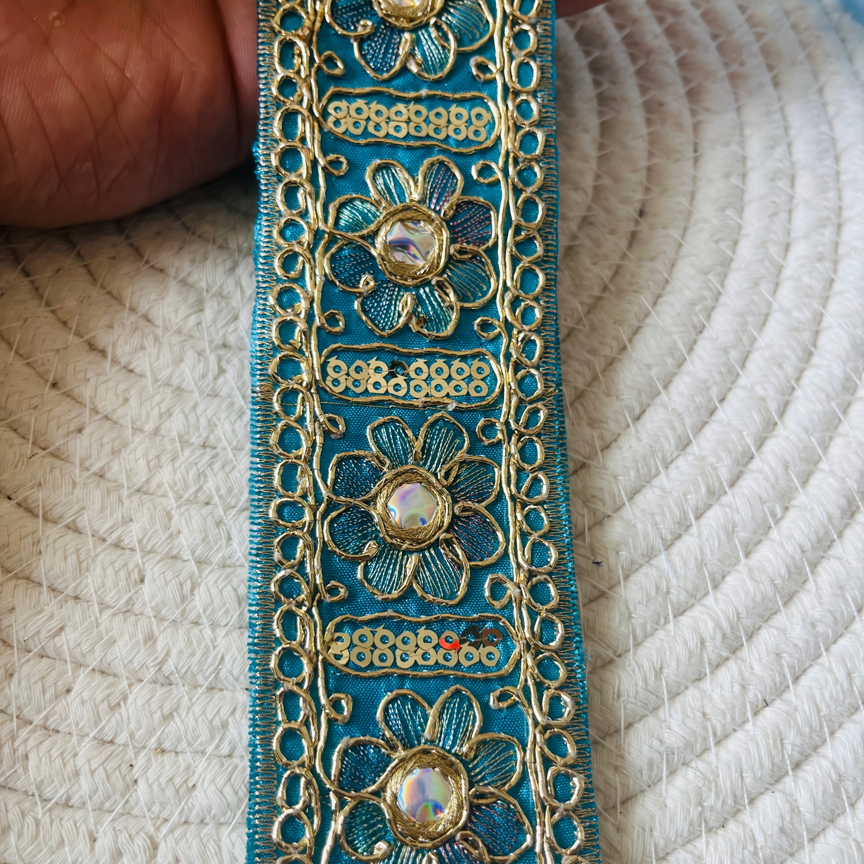 150Cm Ethnic Style Embroidered Lace with Bead Embellishments